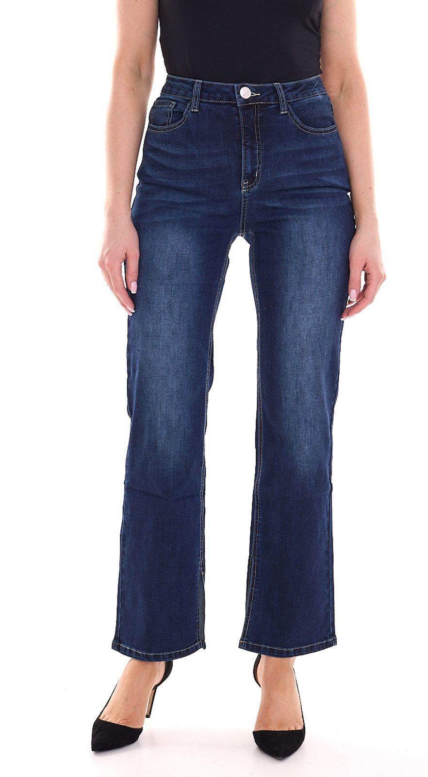 bruno banani Damen Straight-Jeans Baumwoll-Hose mit kleinen Schlitzen 95161625 Blau von bruno banani