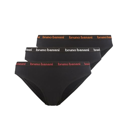 bruno banani Damen Rios Flooding - Moderne Rio-Slips mit Logo im Stoffgummibund, Perfekter Halt, atmungsaktive Baumwolle, optimale Passform, Größe XS-XL (3 Stück) schwarz orange/pink/Silber Lurex, L von bruno banani