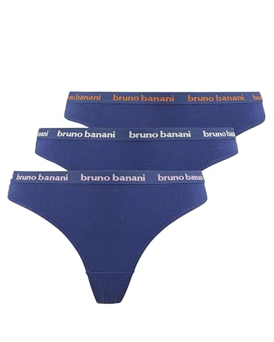 bruno banani Damen Strings Flooding - 3er Set - Bequemer Bund & Perfekter Halt - Atmungsaktiv & Sportlich Marine pink/orange/Silber Lurex, S von bruno banani