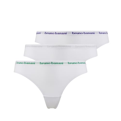 bruno banani Damen Strings Flooding - 3er Set - Bequemer Bund & Perfekter Halt - Atmungsaktiv & Sportlich weiß lila/grün/Silber Lurex, M von bruno banani