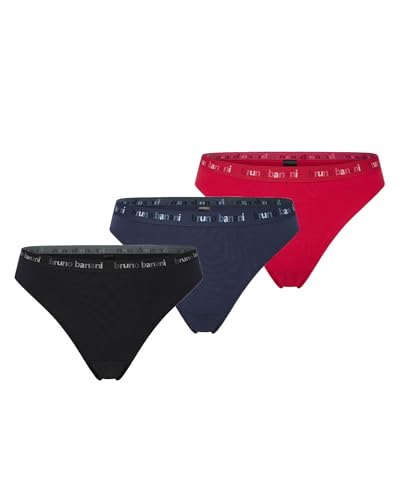 bruno banani Damen Strings Match Größe XL - 3er Set Schwarz, Navy, Salsarot - Bequemer Bund & Perfekter Halt - Atmungsaktiv & Sportlich von bruno banani