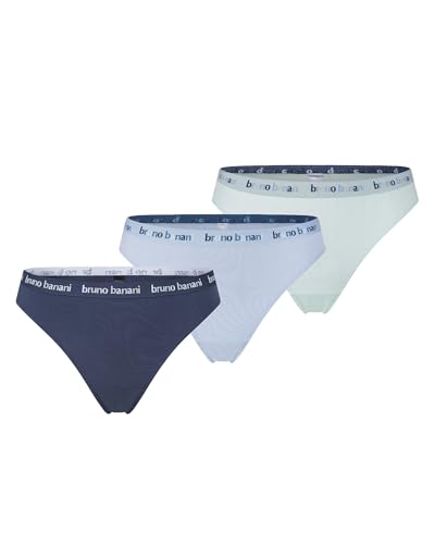 bruno banani Damen Strings Match Größe XS - 3er Set Jeansblau, Hellblau, Eisblau - Bequemer Bund & Perfekter Halt - Atmungsaktiv & Sportlich von bruno banani