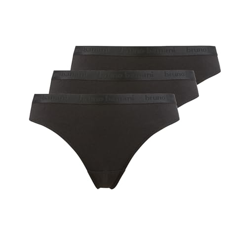 bruno banani Damen Strings Sensitive Comfort - Bequeme Unterwäsche mit elegantem Branding am Bund, sportliches Design, ideal für jeden Tag, passt Sich dem Körper an, Größe XS-XL (3 Stück) schwarz, L von bruno banani