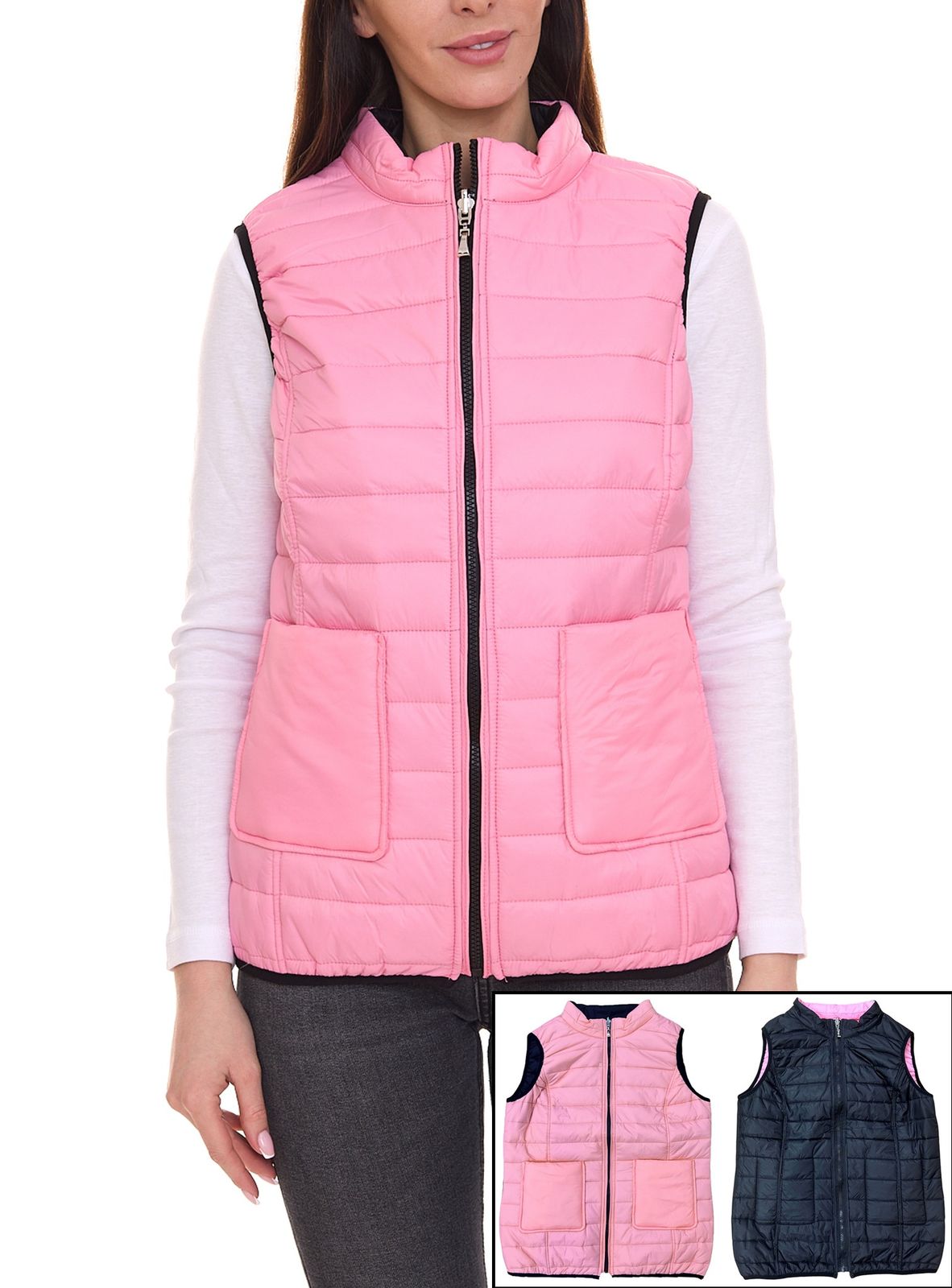 bruno banani Damen Weste leichte Freizeit-Weste mit Wendefunktion 18691845 Pink/Schwarz von bruno banani