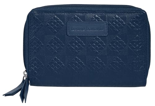 bruno banani Geldbörse Echt Leder Damen | Portemonnaie, Brieftasche aus Leder, Geldbeutel mit RFID-Schutz, 2 Reißverschlussfächer blau | 022052 von bruno banani