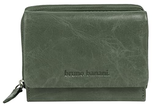 bruno banani Geldbörse Echt Leder Damen | RFID-Schutz, 4 Kartenfächer, kompaktes Portemonnaie, 1 Münzfach mit umlaufendem Reißverschluss, praktische Fächeraufteilung grün | 021753 von bruno banani