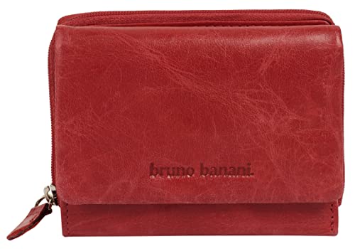 bruno banani Geldbörse Echt Leder Damen | RFID-Schutz, 4 Kartenfächer, kompaktes Portemonnaie, 1 Münzfach mit umlaufendem Reißverschluss, praktische Fächeraufteilung rot | 021753 von bruno banani