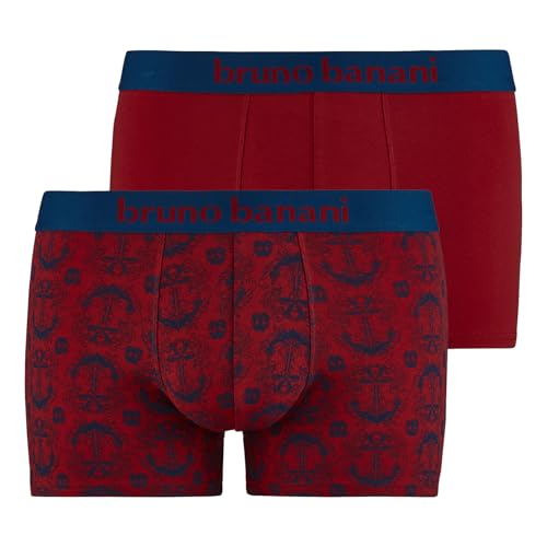 Bruno banani Herren Boxershorts, 2er Pack - Nautics, Young Line, Baumwoll-Stretch Rot/Blau S von bruno banani