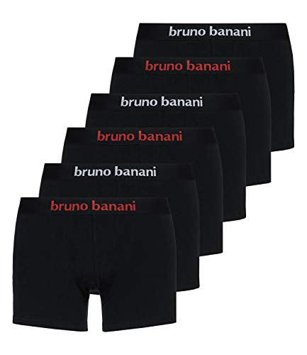 bruno banani Herren Boxershorts Unterhosen Flowing 2203-1388 6er Pack, Farbe:Schwarz, Menge:6er Pack (3X 2er), Wäschegröße:M, Artikel:-1936 schwarz-weiß/schwarz-rot von bruno banani