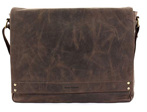 bruno banani Herren Leder Tasche Schultertasche Umhängetasche Laptop-Tasche Aktentasche Braun 7200 von bruno banani