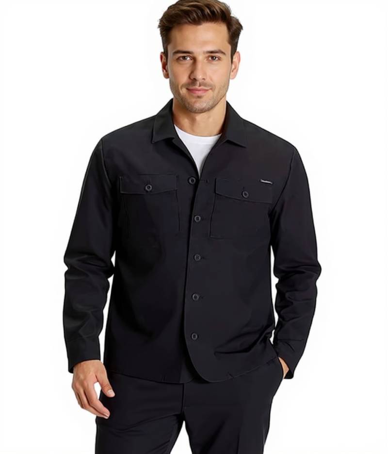 bruno banani Herren Overshirt-Jacke mit Brusttaschen dünne Jacke 77573007 Schwarz von bruno banani