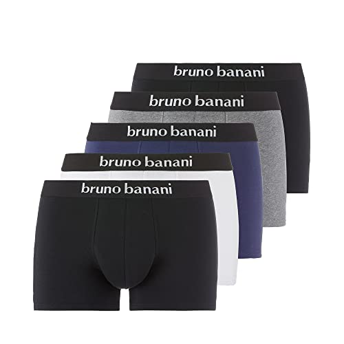 bruno banani Herren Shorts Contest - Zeitlose Boxershorts mit extra weichem Stoffgummibund, ohne Eingriff, eng anliegend, atmungsaktive Baumwolle, Memory-Effekt, XL (5 Stück), (Schwarz,Blau,Weiß,Grau) von bruno banani