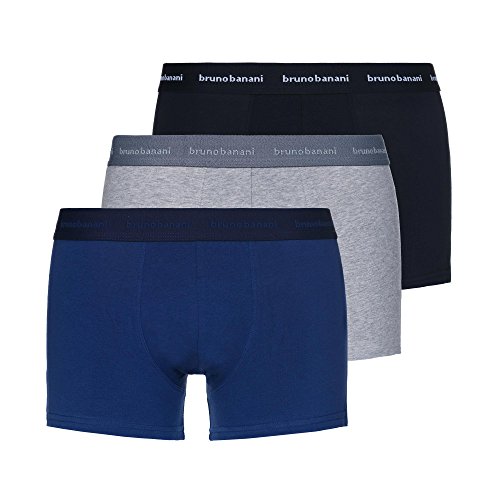 bruno banani Herren Shorts Lusty - 3er Set - Boxershorts Herren Baumwolle mit Stoffgummibund - ohne Eingriff - Memory Effekt Navy//grau Melange//schwarz, L von bruno banani
