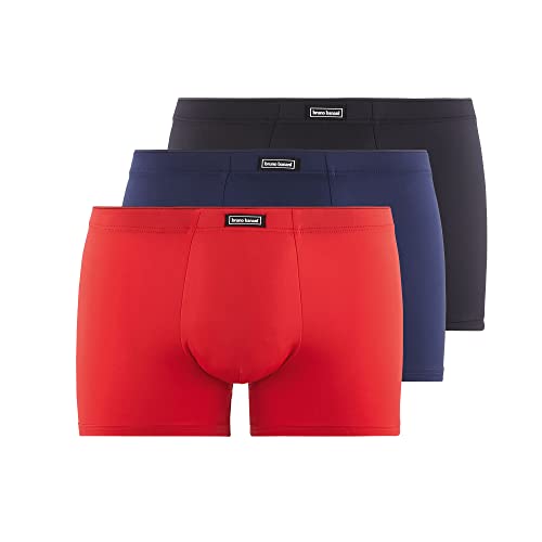 bruno banani Herren Shorts 3PACK Soft Micro schwarz/Marine/rot XL von bruno banani