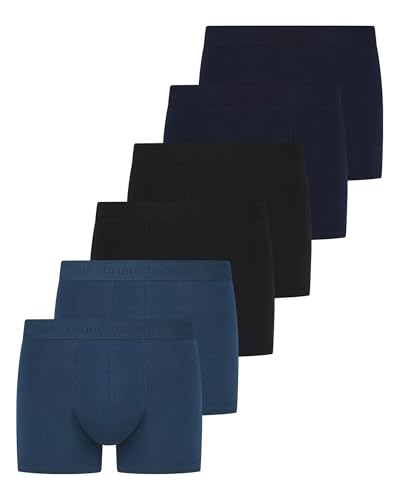 bruno banani Herren Shorts Challenge Größe S - 6er Set Schwarz, Navy, Dunkelblau - Boxershorts Herren Baumwolle mit Stoffgummibund - Extra Weich ohne Eingriff - Memory Effekt von bruno banani