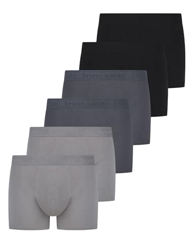 bruno banani Herren Shorts Challenge Größe XL - 6er Set Schwarz, Dunkelgrau, Hellgrau - Boxershorts Herren Baumwolle mit Stoffgummibund - Extra Weich ohne Eingriff - Memory Effekt von bruno banani