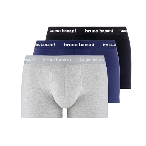 bruno banani Herren Shorts Lusty - 3er Set - Boxershorts Herren Baumwolle mit Stoffgummibund - ohne Eingriff - Memory Effekt Navy//grau Melange//schwarz, XXXL von bruno banani