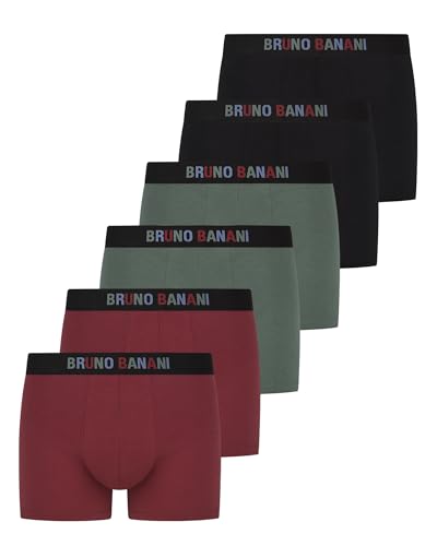 bruno banani Herren Shorts Row Größe S - 6er Set Schwarz, Rostrot, Grün - Boxershorts Herren Baumwolle mit Stoffgummibund - extra Weich ohne Eingriff - Memory Effekt von bruno banani