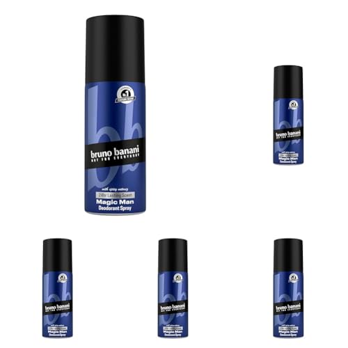 bruno banani Körperspray Magic Man, Herrenduft, 150 ml, Flüssigkeit, Weihrauch (Packung mit 5) von bruno banani