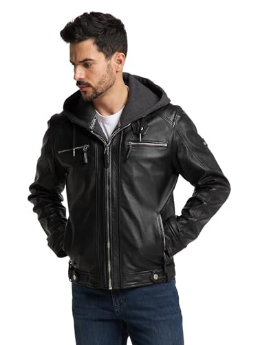 bruno banani Lederjacke mit Sweatkapuze Schwarz 48 von bruno banani