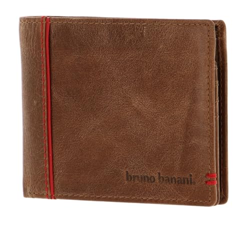 bruno banani Männer Geldbörse aus Echt Leder im Querformat, Designer Geldbeutel für Herren - Cognac & Rot 4894 von bruno banani