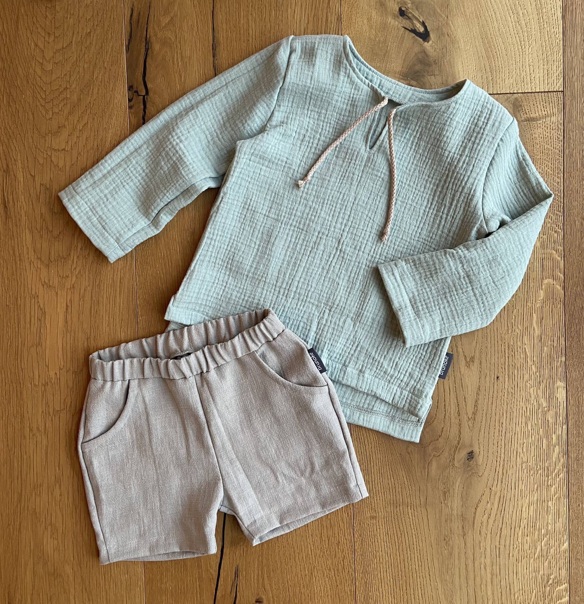 Musselinshirt Und Shorts Baby Kinder, Musselin Baby, Shorts, Kindershirt, Hose Tunika Junge, Leinen von brunoke