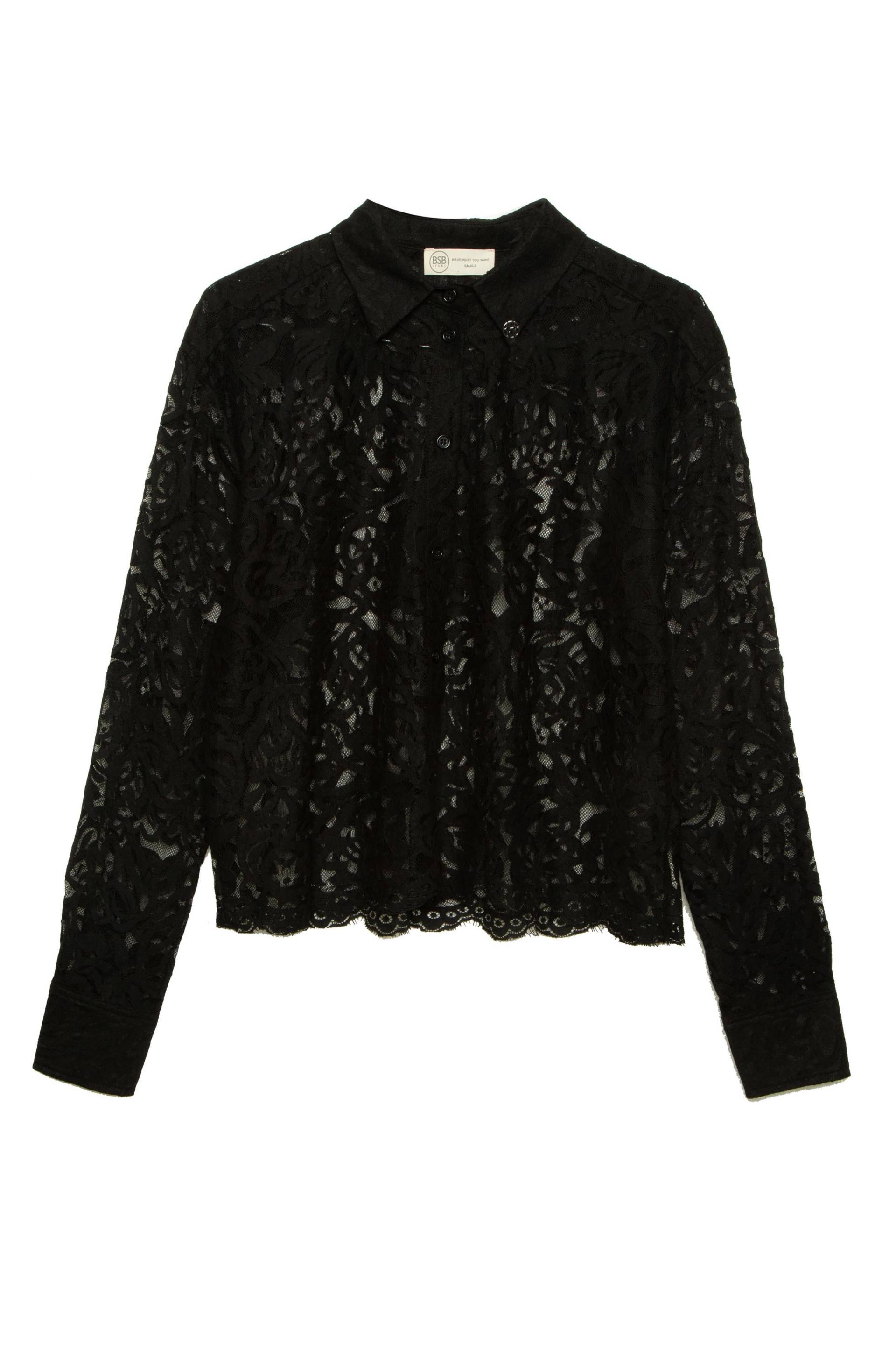 bsb - Halbtransparentes Hemd mit Spitze schwarz - Gr. - XS von bsb