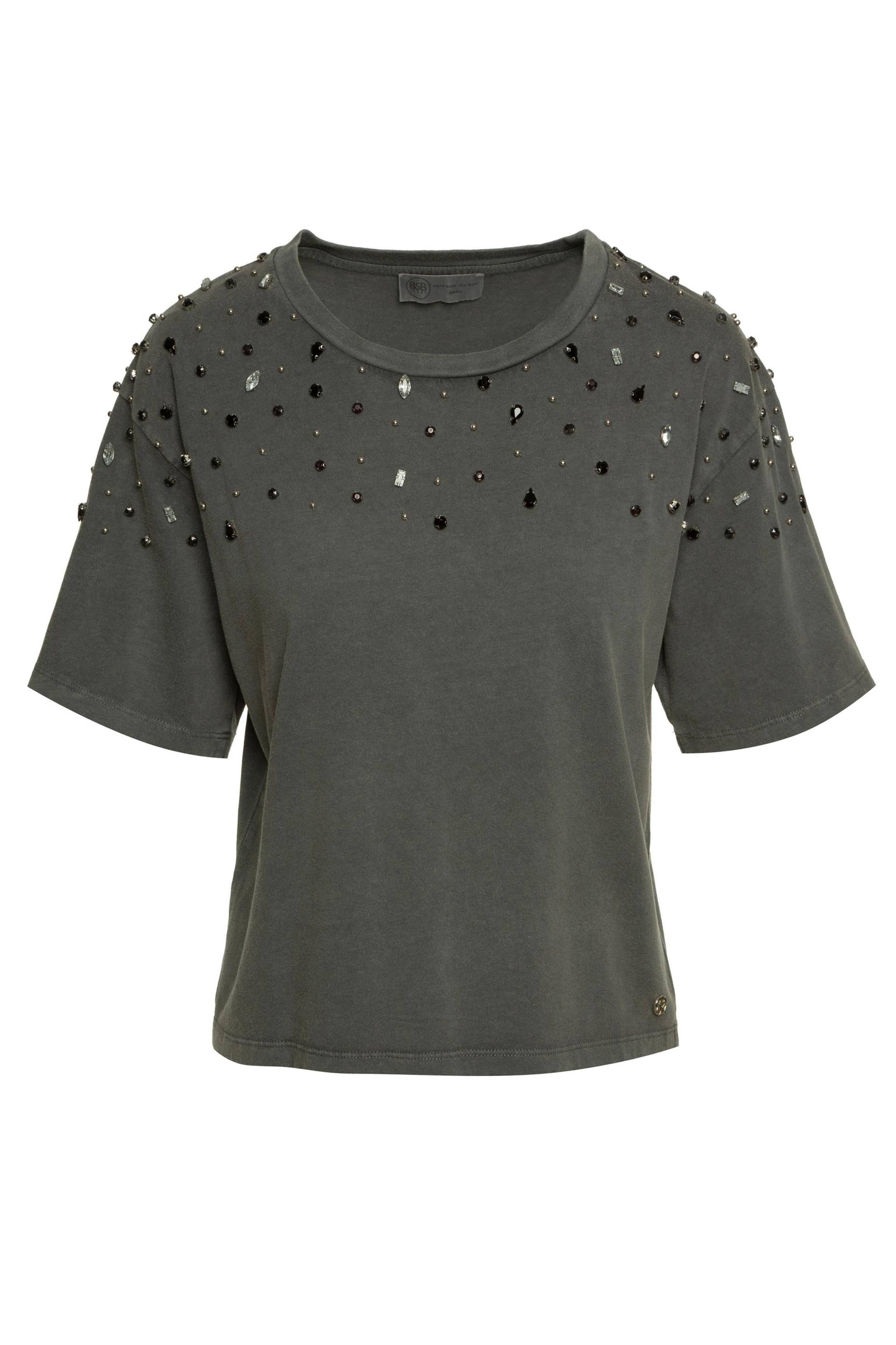 bsb - Kurzärmeliges Top mit Strasssteinen grau - Gr. - M von bsb