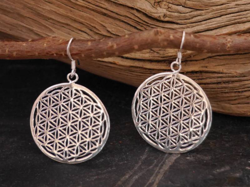 Lebensblume Ohrringe, 925Er Silber von bsmasala