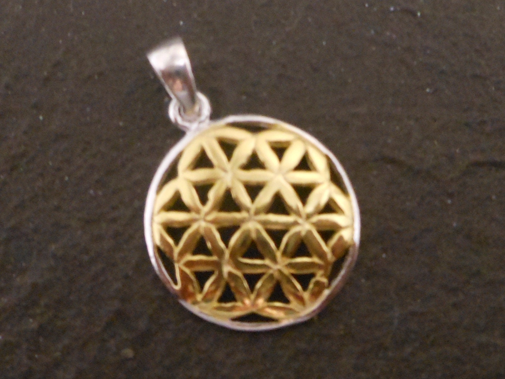 Lebensblume Silberanhänger, 925Er Silber Teilweise Vergoldet von bsmasala