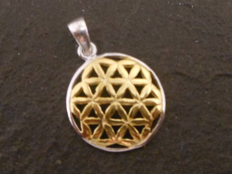 Lebensblume Silberanhänger, 925Er Silber Teilweise Vergoldet von bsmasala