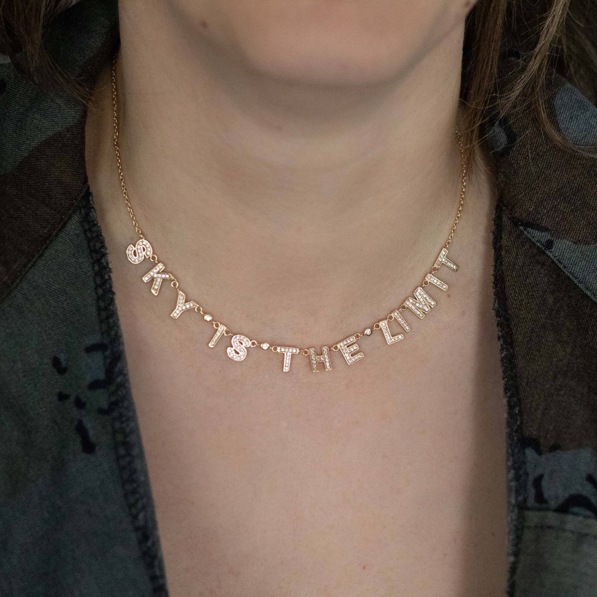 Gold Vermeil Himmel Ist Die Grenze Halskette, Cz Pave Biggie Smalls Lyric von bstrdStyle