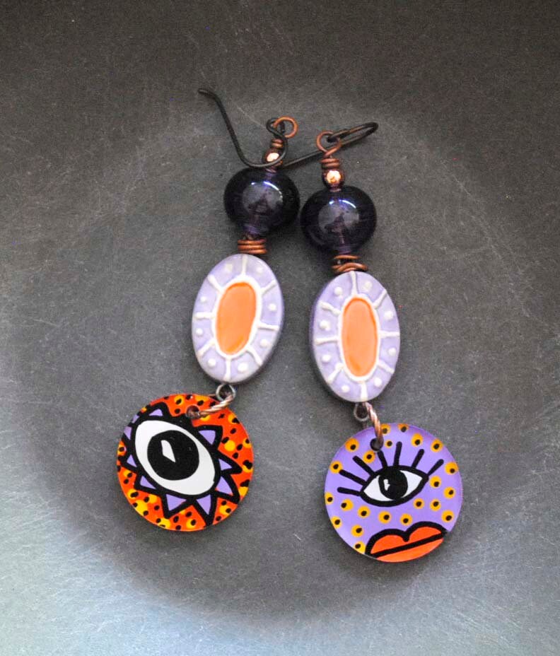 Funky Gesicht Ohrringe, Von Hand Bemalt Plexiglas Handwerker Keramik, Wild Eye Moderne Übereinstimmende Ooak, Geringes Gewicht Funky Gesicht Ohrringe, Von Hand Bemalt Plexiglas Handwerker Keramik, Wild Eye Moderne Übereinstimmende Ooak, Geringes Gewicht von bstrung