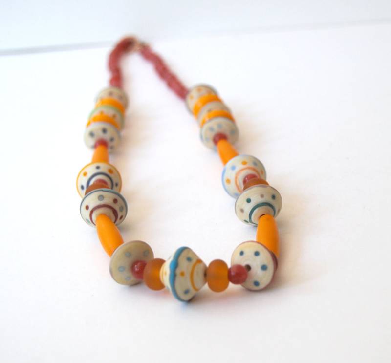 Gelbe Halskette, Lampwork Glas Bunte Handwerker Perlen Lange Halskette von bstrung