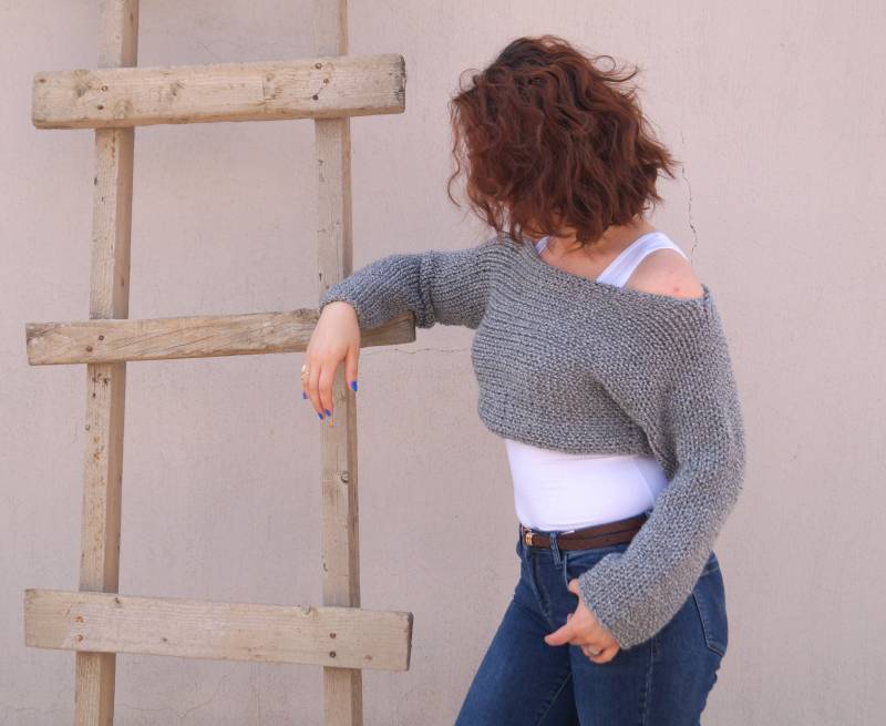 Hand Stricken Pullover Grau Langarm Übergroße Plus Größe Weihnachtsgeschenk Aus Der Schulter Chunky von bstyle