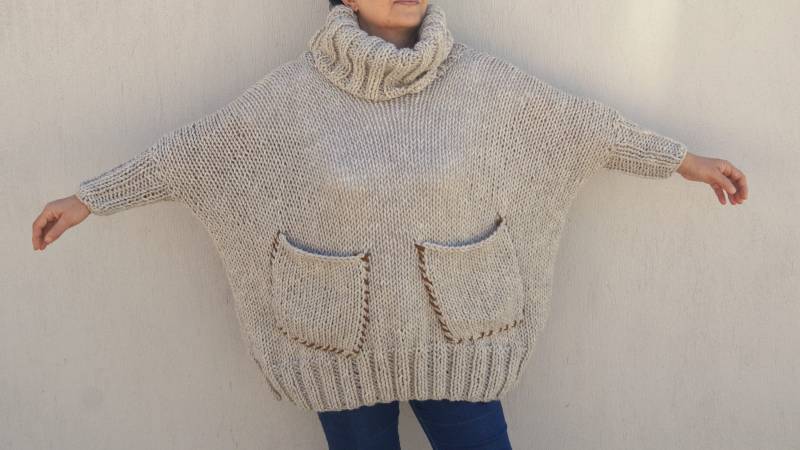 Handgestrickter Pullover, Damenpullover, Dicker Pullover in Übergröße, Übergroßer Mutterschaft, Weihnachtsgeschenk, Rollkragenpullover, Hoodie von bstyle