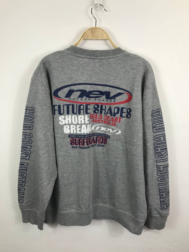 Rarität Nev Zukunft Formen Surfboard Spellout Logo Crewneck Sweatshirts Mittlerer Größe von btuians