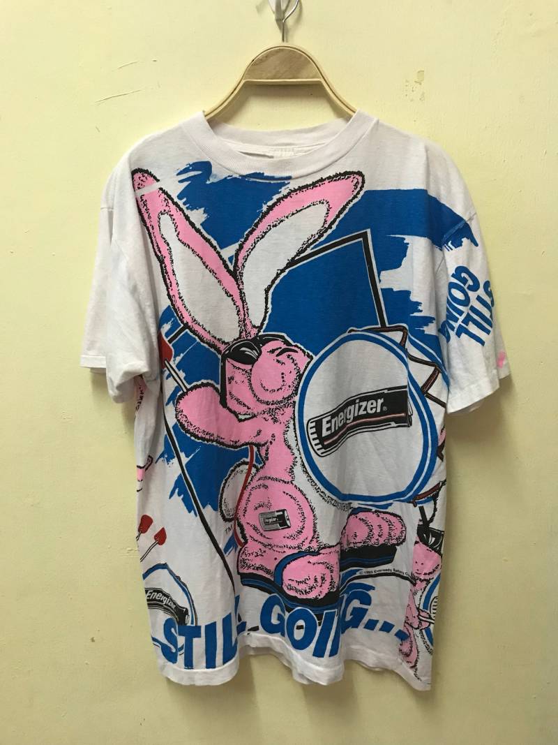 Vintage Energizer Alle Overprint Logo Shirt Eveready Batterie Unternehmen Eine Größe Passt Am Meisten Made in Usa von btuians
