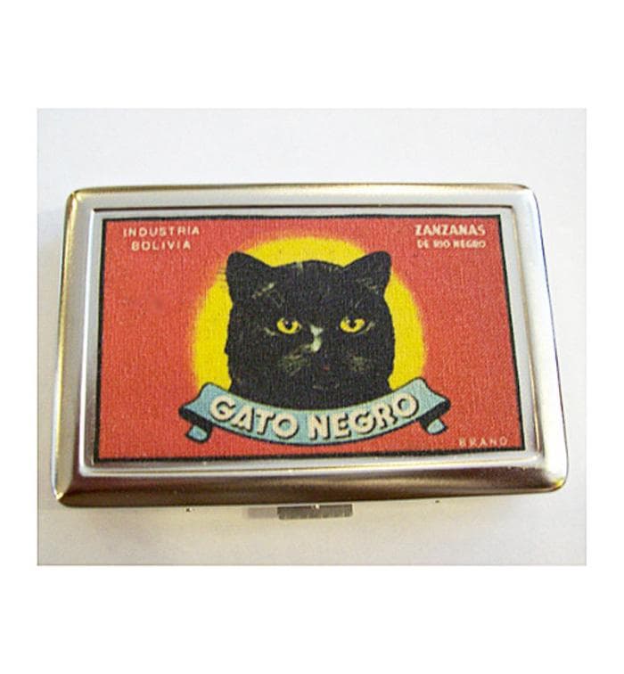 Retro Schwarze Katze Metall Geldbeutel Vintage Werbung Zigarette Ausweishülle Rockabilly-Kitsch von buckaroosmercantile