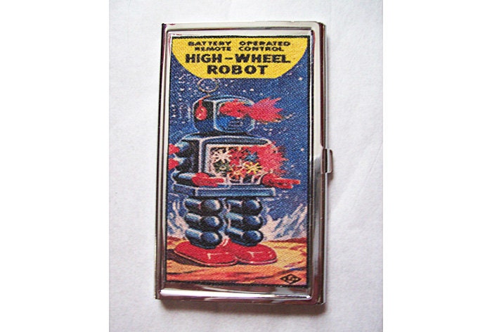 Roboter Visitenkarte Fall Retro Vintage 1950Er Jahre Rockabilly Id-Karte Halter Kitsch von buckaroosmercantile