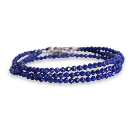 Budawi® Edle Lapislazuli Halskette facettiert 2,5 mm Perlen – 45 cm Länge – Karabinerverschluss aus 925er Sterling Silber – zeitloser Edelsteinschmuck in Geschenkschachtel von budawi-Ketten