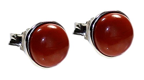 budawi® - Jaspis rot Cabochon Ohrstecker 8 mm Ohrringe 925er Silberohrstecker von Budawi