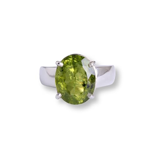 budawi® Peridot Solitärring aus 925 Silber – Einzelstück facettiert oval 13 x 11 mm – Ringgröße 60 (Ø 19,2 mm) – Krappenfassung – Edelsteinring in Geschenkschachtel von Budawi