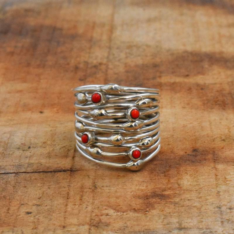 A+ Qualität Statementring Natürliche Koralle Ring 925 Sterling Silber Edelstein Handgefertigt-Jri0240 von buddhasilverdesign