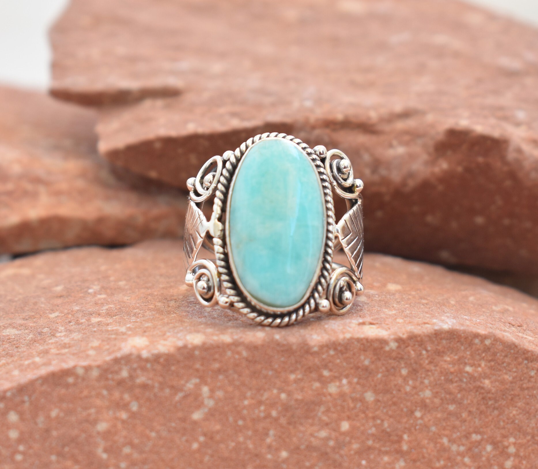 A + Qualität Larimar Ring Natürlicher 925 Sterling Silber Stapelbar Handgemachter Edelsteinring Versprechensring Ehering Für Frauen von buddhasilverdesign