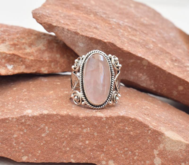 A + Qualität Wunderschöner Ring Natürlicher Rosenquarz 925 Sterling Silber Handgefertigter Versprechensring - Bd-2Ln4Cs von buddhasilverdesign