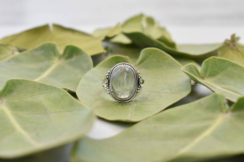 Grüner Prehnit Sterling Silber Ring - Handgemachter Edelstein Hochzeitsschmuck von buddhasilverdesign