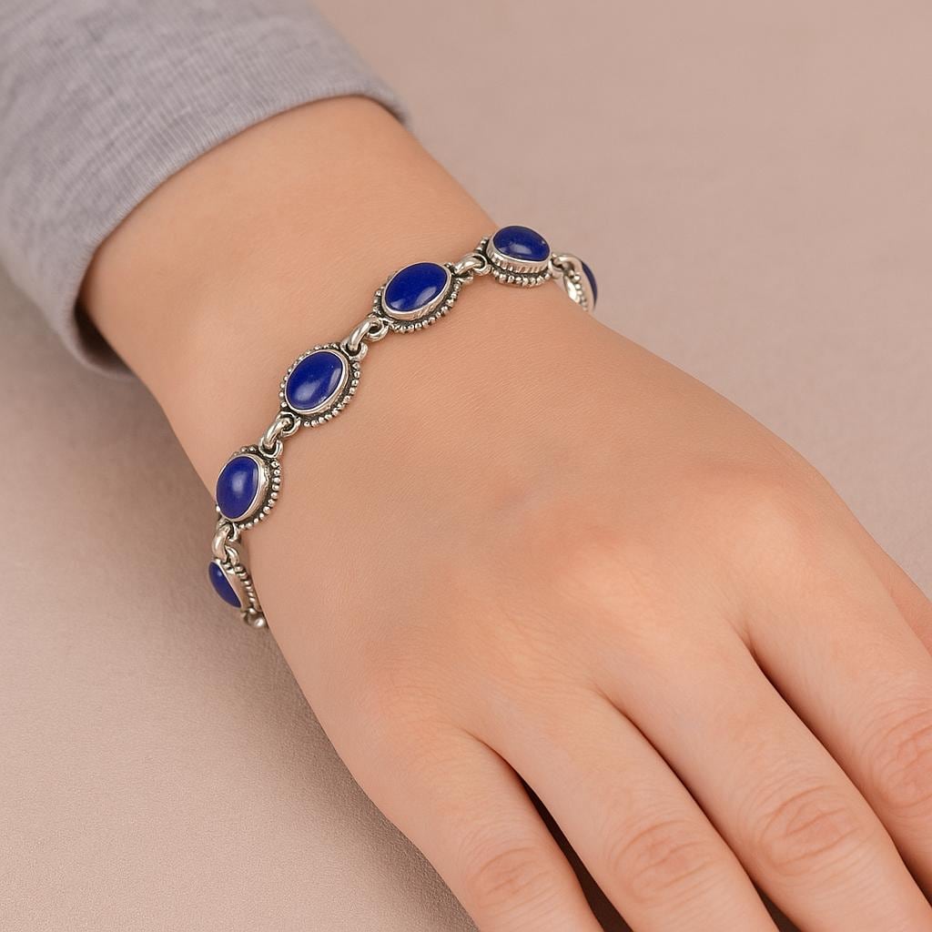 Lapis Lazuli Sterling Silber Armband Handgemachtes Boho Edelstein Link von buddhasilverdesign
