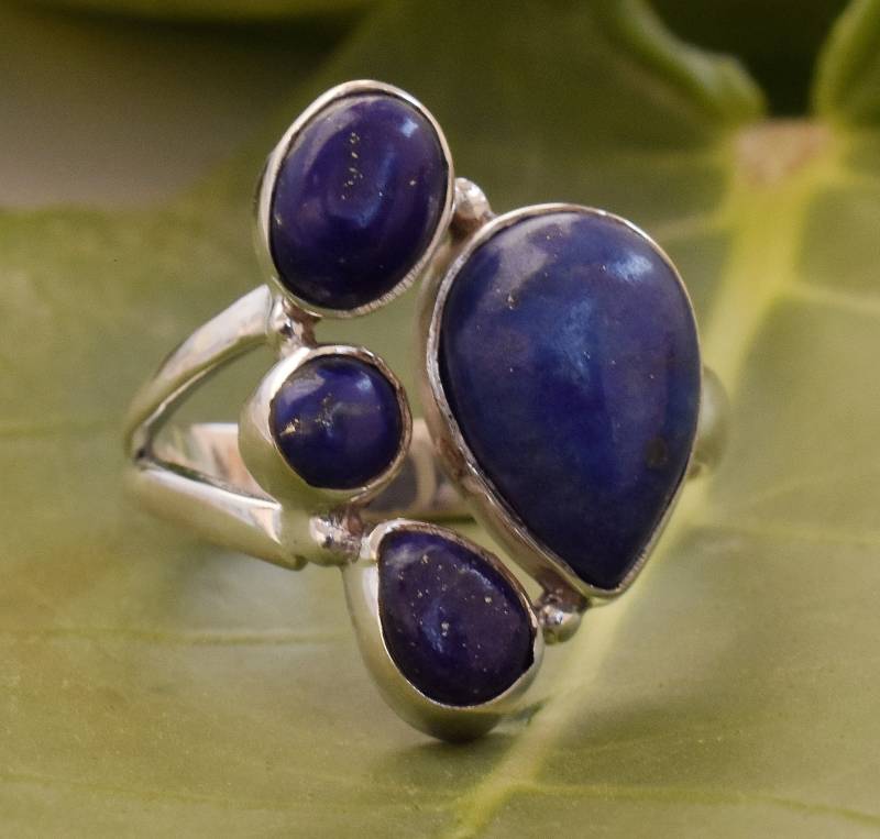Lapis Lazuli Sterling Silber Statement Ring Boho Edelstein Schmuck von buddhasilverdesign