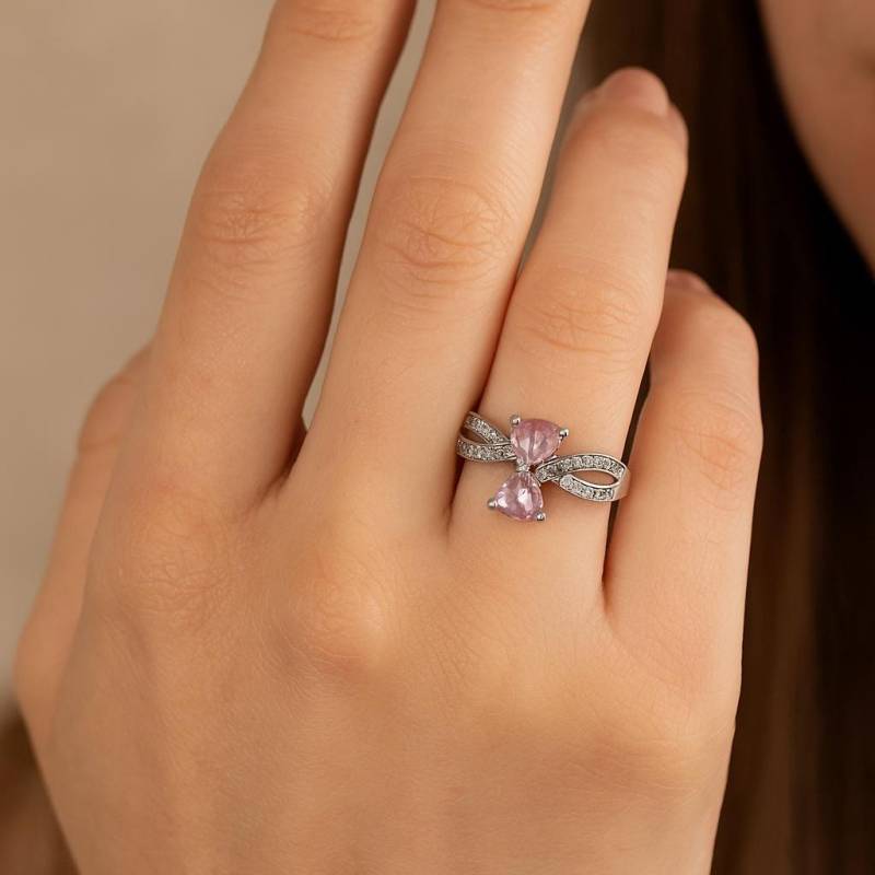 Pink Zirkonia Doppel Teardrop Ring - Sterling Silber Infinity Band Mit Cz Akzente von buddhasilverdesign
